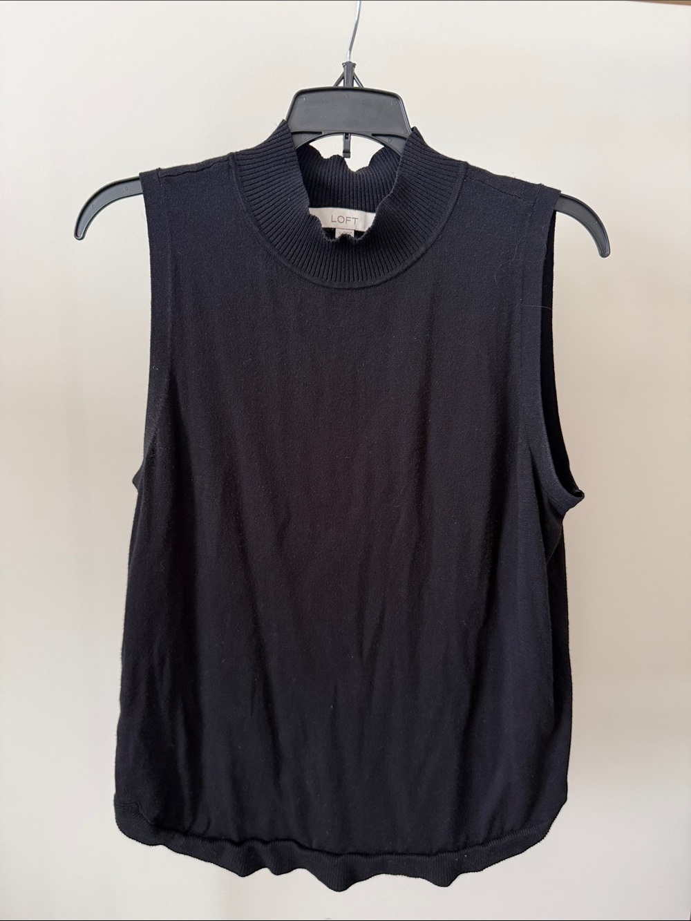 LOFT Black Sleeveless Mock Neck Fine Knit Sweater Top